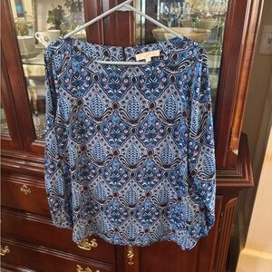 LOFT Blue and White Patterned Top